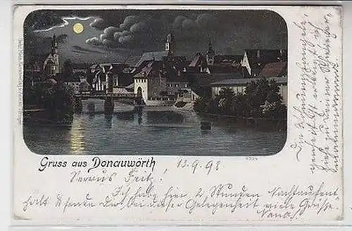 62647 Ak Lithographie Mondscheinkarte Gruß aus Donauwörth 1898