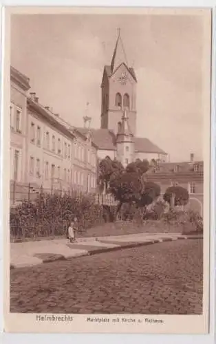 64423 AK Helmbrechts - Partie am Marktplatz mit Rathaus und Kirche 1923