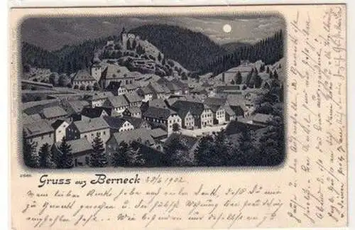 59533 Mondscheinkarte Gruß aus Berneck Totalansicht 1902