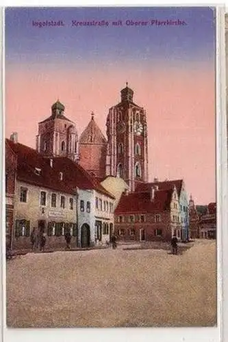 59589 Feldpost Ak Ingolstadt Kreuzstrasse mit oberer Pfarrkirche 1943