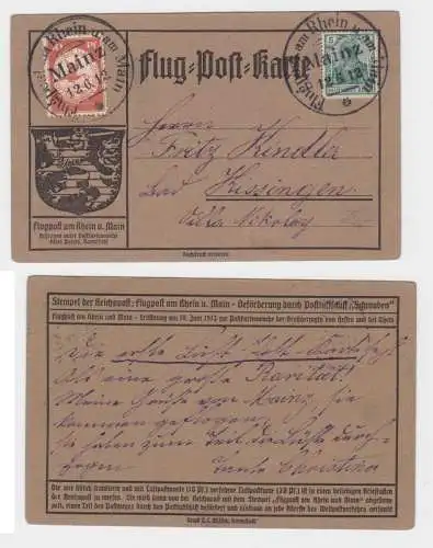 18956 Flugpost am Rhein und Main 10 Pfennig auf Postkarte Mainz 1912