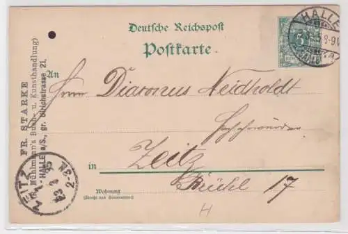 96480 DR Ganzsachen Postkarte P20 Zudruck Fr. Starke Buchhandlung Halle 1895