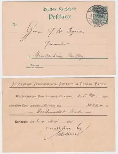 96589 Ganzsachen Postkarte P36 Zudruck Allg. Versorgungs-Anstalt Karlsruhe 1895