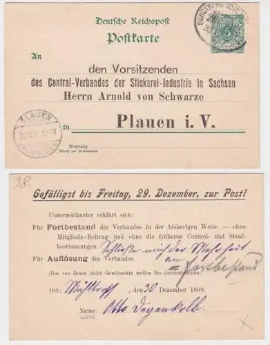 96600 Ganzsachen Postkarte P20 Zudruck Centralverband Stickerei Industrie Plauen