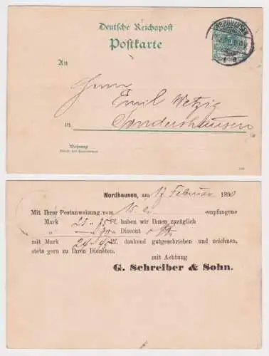 95366 DR Ganzsachen Postkarte P20 Zudruck G. Schreiber & Sohn Nordhausen 1890