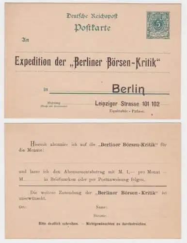 95966 Ganzsachen Postkarte P20 Zudruck Expedition der 'Berliner Börsen-Kritik'