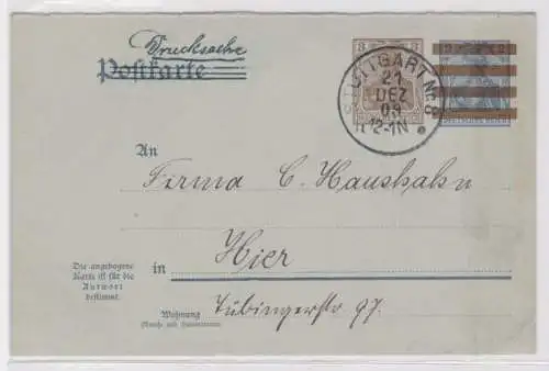 96078 DR Ganzsachen Postkarte P87F Stuttgart Ortsverkehr 1909