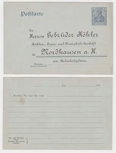 96244 Ganzsachen Postkarte P63 Zudruck Gebr Köhler Brennholz-Geschäft Nordhausen