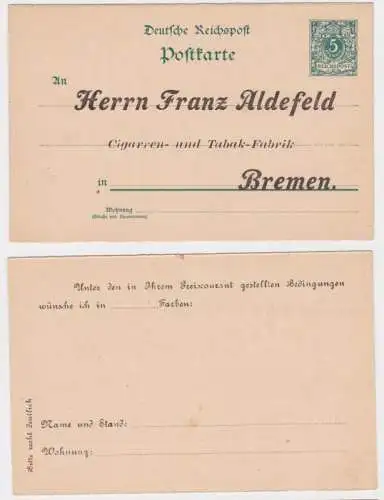 96004 DR Ganzsachen Postkarte P20 Zudruck Franz Aldefeld Tabak-Fabrik Bremen