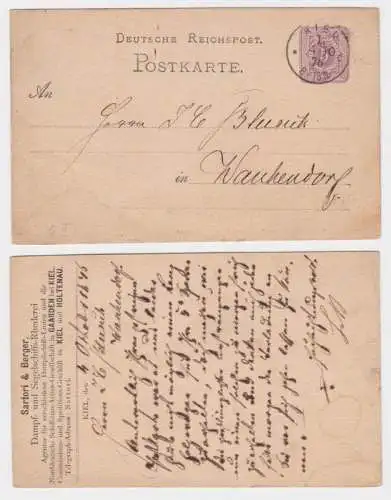 68448 DR Ganzsachen Postkarte P5 Zudruck Sartori & Berger Rhederei Kiel 1876