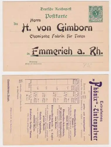 68813 DR Ganzsachen Postkarte P32 Zudruck H. von Gimborn chem. Fabrik Emmerich