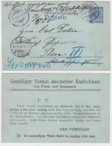 68503 DR Ganzsachen Postkarte P40 Zudruck Geselliger Verein dt. Katholiken Posen