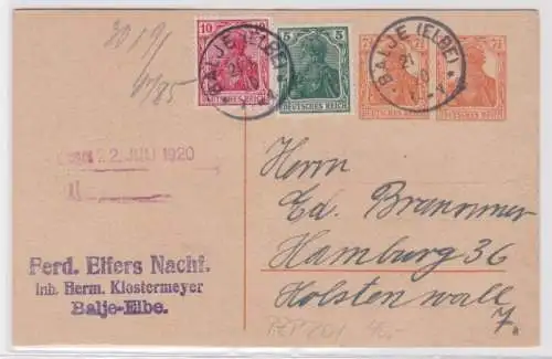 97669 DR Ganzsachen Postkarte P119 Ferd. Elfers Nachf. Balje-Elbe nach Hamburg