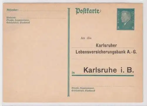 97871 Ganzsachen Postkarte P181 Zudruck Karlsruher Lebensversicherungsbank AG