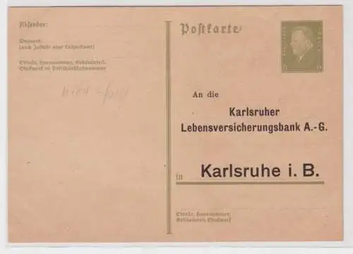 97885 DR Ganzsachen Postkarte P199 Zudruck Karlsruher Lebensversicherungsbank AG