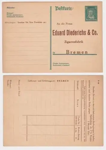 97990 DR Ganzsachen Postkarte P176 Zudruck E. Diederichs Zigarrenfabrik Bremen