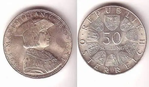 50 Schilling Silber Münze Österreich Maximilian 1493-1519, 1969