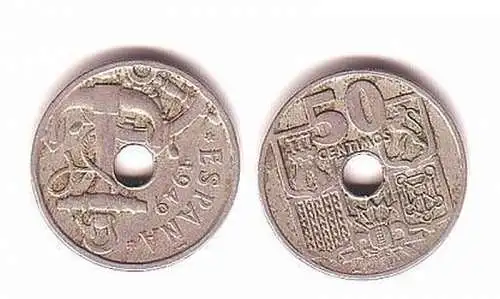 50 Centimos Nickel Münze Spanien 1949