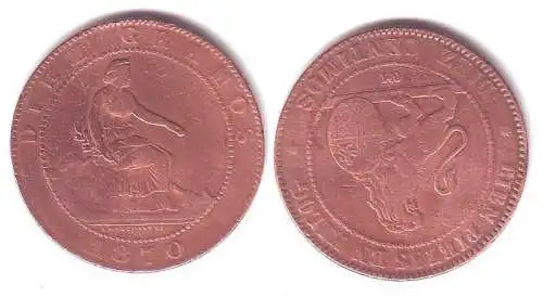 10 Centimos Kupfer Münze Spanien 1870