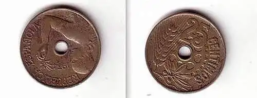 25 Centimes Loch Münze Spanien 1934