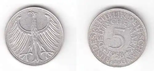 5 Mark Silbermünze Kursmünze BRD 1958 J Jäger 387 (118899)