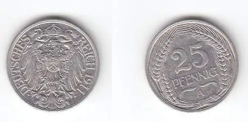 25 Pfennig Nickel Münze Deutsches Reich 1911 A, Jäger 18 (111469)