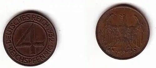 4 Pfennig Kupfer Münze Weimarer Republik 1932 F