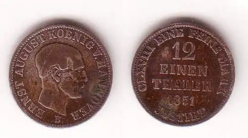 1/12 Taler Silber Münze Königreich Hannover 1851 B