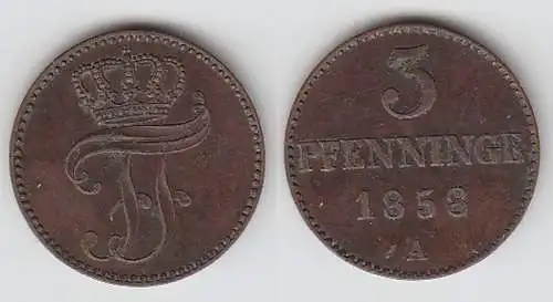 3 Pfennige Kupfer Münze Mecklenburg Schwerin 1858 A