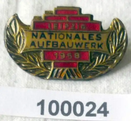 Emailliertes DDR Abzeichen Nationales Aufbauwerk Gold Leipzig 1958