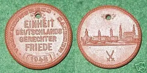 Porzellan Medaille Volkskongress Sachsen 1948