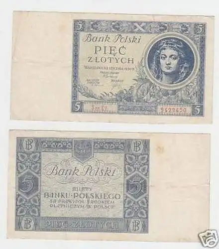 5 Zloty Piec Zlotych Banknote Polen 1930