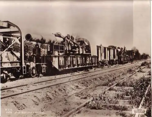 106593 großes Original Propaganda Foto "franz. Eisenbahnheschütz" 1. Weltkrieg