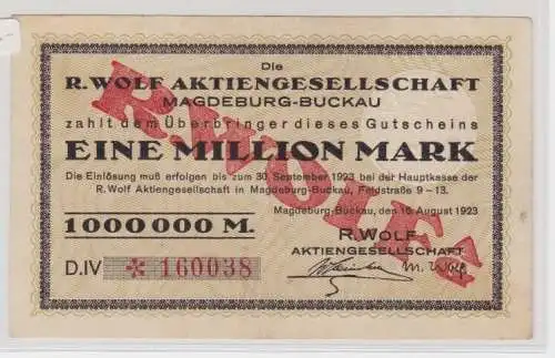 1 Million  Mark Banknote Magdeburg Buckau R.Wolf Ak 15.8.1923 (130126)