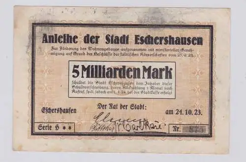 5 Milliarden Mark Banknote Inflation Stadt Eschershausen 24.10.1923 (126222)