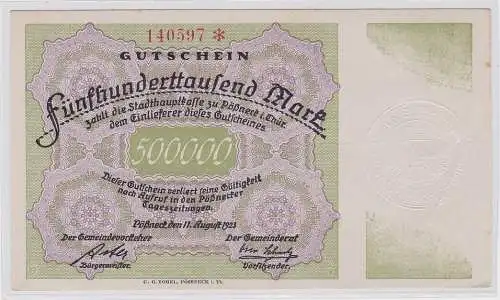 500000 Mark Banknote Gemeinde Pössneck 11.08.1923 (124551)