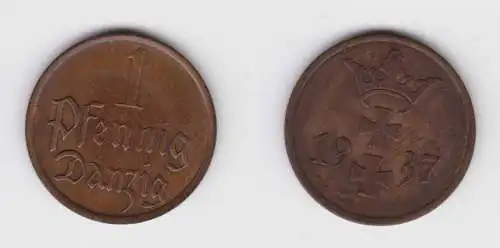 1 Pfennig Kupfer Münze Danzig 1937 Jäger D 2 f.vz (156258)