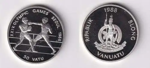 50 Vatu Silber Münze Vanuatu 1988 Olympische Spiele Seoul Boxer (166610)