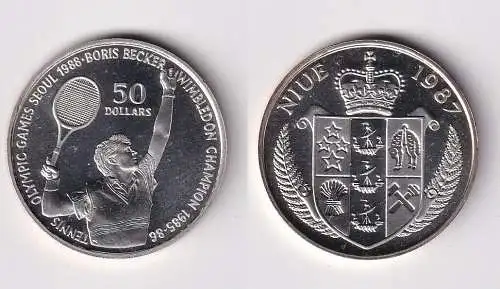 50 Dollar Silber Münze Niue Olympiade Seoul 1988 Boris Becker 1987 (166153)