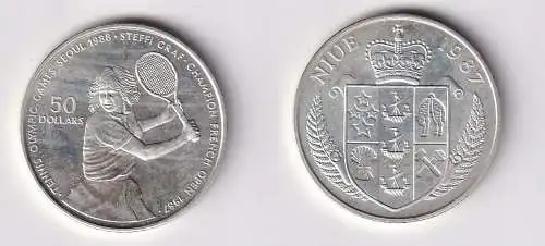 50 Dollar Silber Münze Niue Olympiade Seoul 1988 Steffi Graf 1987 (166720)