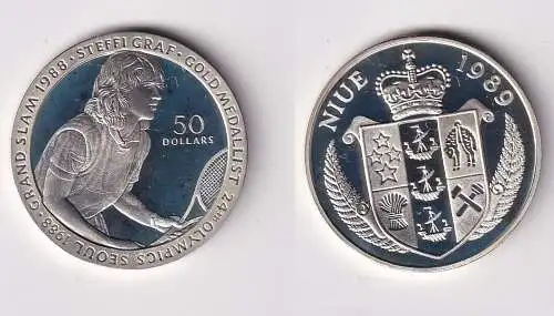 50 Dollar Silber Münze Niue Olympiade Seoul 1988 Steffi Graf 1989 (166294)