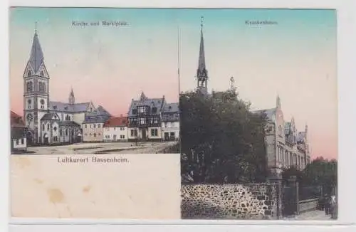 27561 Mehrbild Ak Luftkurort Bassenheim Kirche und Marktplatz, Krankenhaus 1914