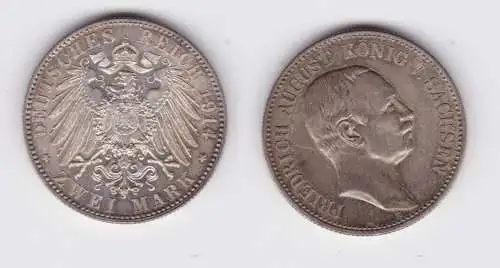 2 Mark Silbermünze Sachsen König Friedrich August 1914 Jäger 134 ss+ (142962)