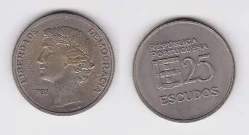 25 Escudos Kupfer-Nickel Münze Portugal 1981 Liberdade Democracia vz (145813)