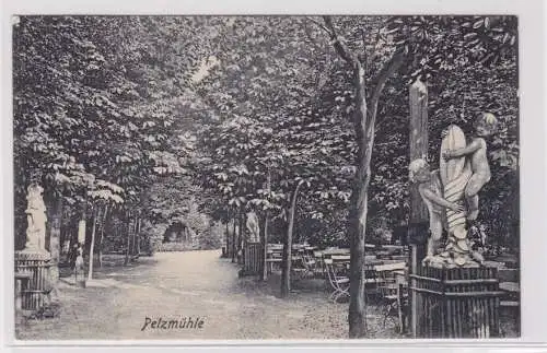 905676 AK Siegmar - Pelzmühle, Straßenansicht mit Allee und Statuen 1917