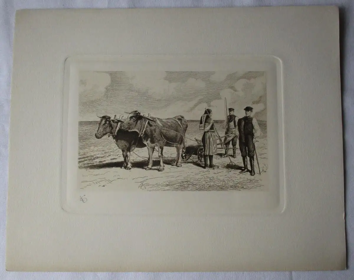 Radierung Leopold von Kalckreuth Altenburger Trachten Bauern vor Pflug (165600) 0