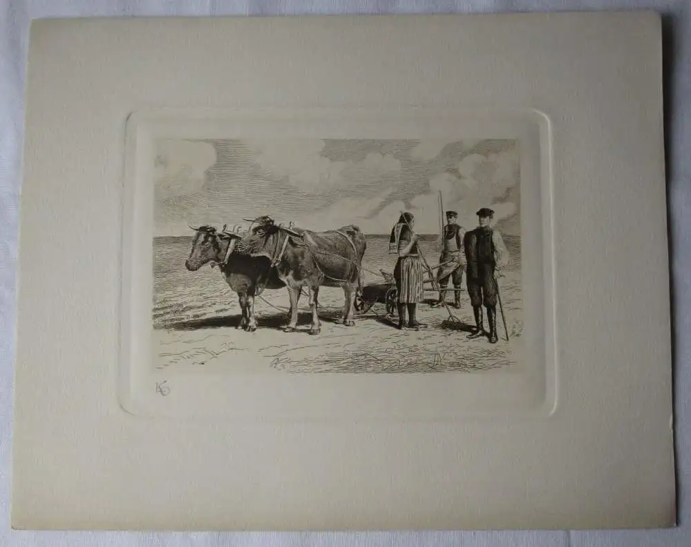 Radierung Leopold von Kalckreuth Altenburger Trachten Bauern vor Pflug (165600) 0