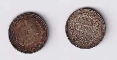 25 Cent Silber Münze Niederlande 1941 ss+ (165763)