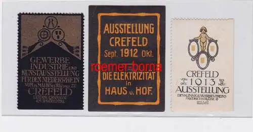 3 Reklamemarken Krefeld Kunst Ausstellung + Die Elektrizität 1911 - 1913 (82225)