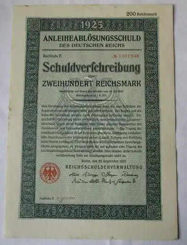 200 Reichsmark Aktie Reichsschuldenverwaltung Berlin 25. September 1925 (154879)